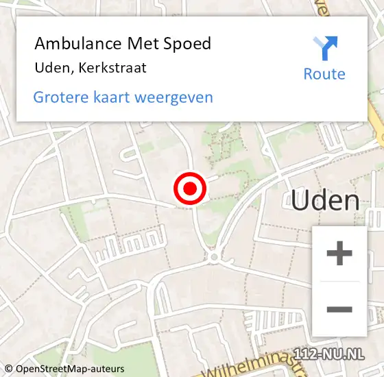 Locatie op kaart van de 112 melding: Ambulance Met Spoed Naar Uden, Kerkstraat op 15 maart 2020 20:18