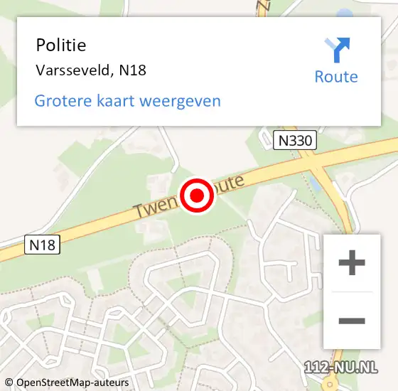 Locatie op kaart van de 112 melding: Politie Varsseveld, N18 op 16 maart 2020 12:41