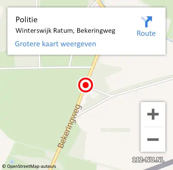 Locatie op kaart van de 112 melding: Politie Winterswijk Ratum, Bekeringweg op 16 maart 2020 16:13