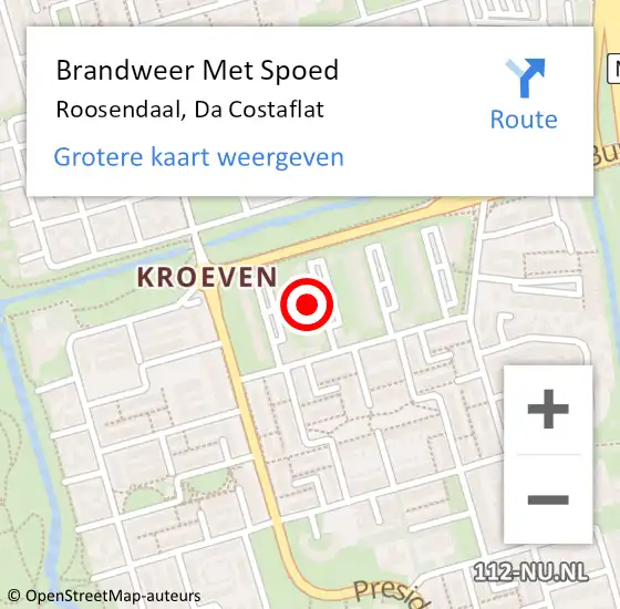 Locatie op kaart van de 112 melding: Brandweer Met Spoed Naar Roosendaal, Da Costaflat op 17 maart 2020 20:24