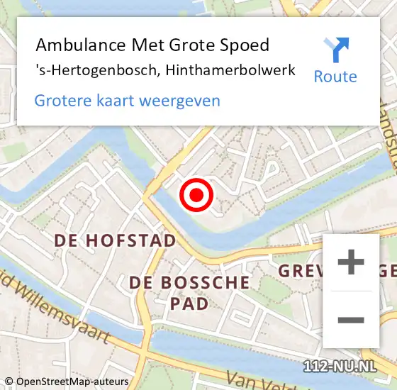 Locatie op kaart van de 112 melding: Ambulance Met Grote Spoed Naar 's-Hertogenbosch, Hinthamerbolwerk op 17 maart 2020 22:51