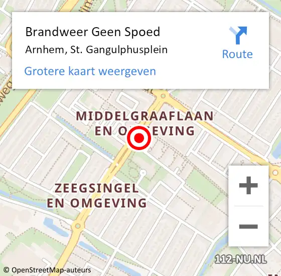 Locatie op kaart van de 112 melding: Brandweer Geen Spoed Naar Arnhem, St. Gangulphusplein op 18 maart 2020 06:38