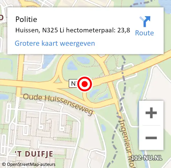 Locatie op kaart van de 112 melding: Politie Huissen, N325 Re op 18 maart 2020 23:30