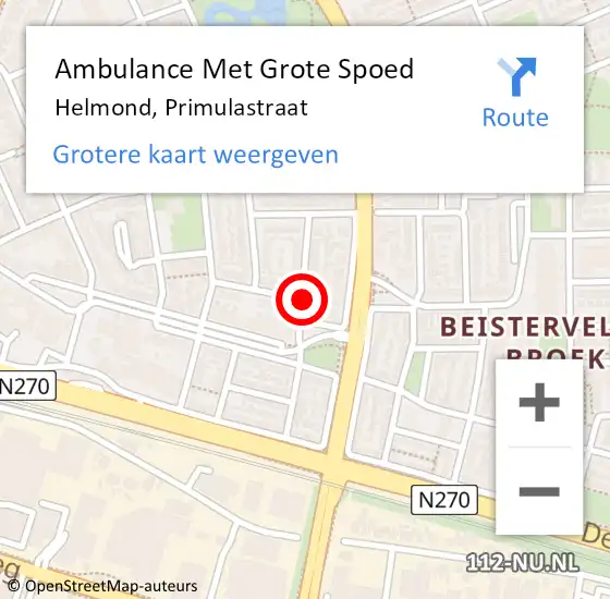 Locatie op kaart van de 112 melding: Ambulance Met Grote Spoed Naar Helmond, Primulastraat op 19 maart 2020 01:56