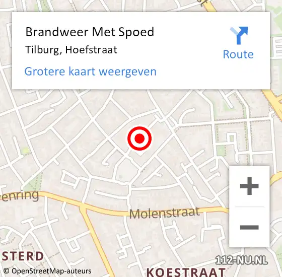 Locatie op kaart van de 112 melding: Brandweer Met Spoed Naar Tilburg, Hoefstraat op 19 maart 2020 03:10