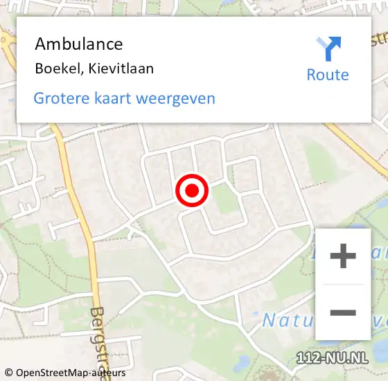 Locatie op kaart van de 112 melding: Ambulance Boekel, Kievitlaan op 19 maart 2020 12:25