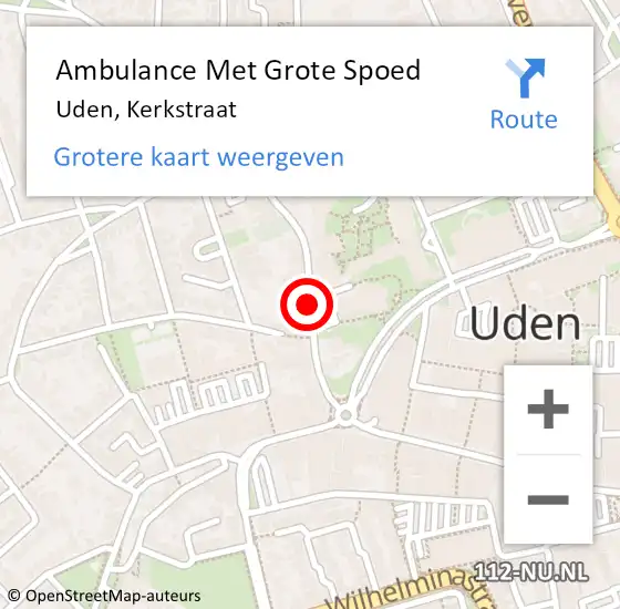 Locatie op kaart van de 112 melding: Ambulance Met Grote Spoed Naar Uden, Kerkstraat op 19 maart 2020 18:05