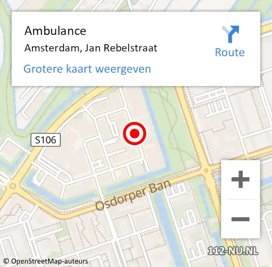 Locatie op kaart van de 112 melding: Ambulance Amsterdam, Jan Rebelstraat op 19 maart 2020 18:11