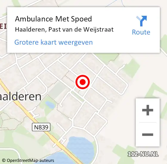 Locatie op kaart van de 112 melding: Ambulance Met Spoed Naar Haalderen, Past van de Weijstraat op 20 maart 2020 07:05