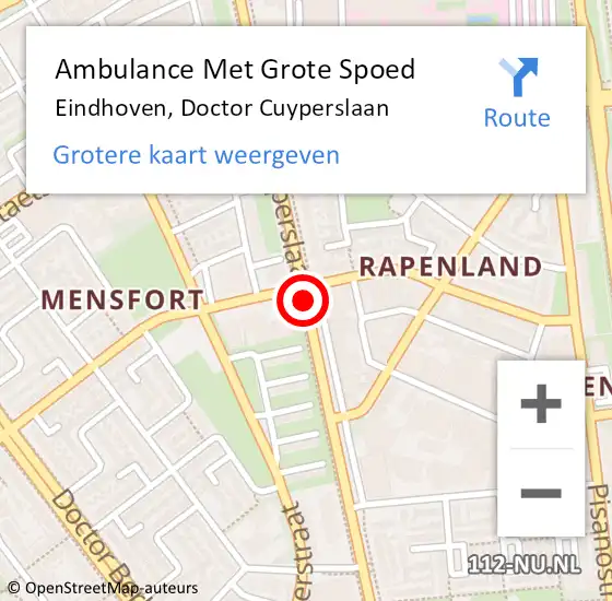 Locatie op kaart van de 112 melding: Ambulance Met Grote Spoed Naar Eindhoven, Doctor Cuyperslaan op 20 maart 2020 20:46