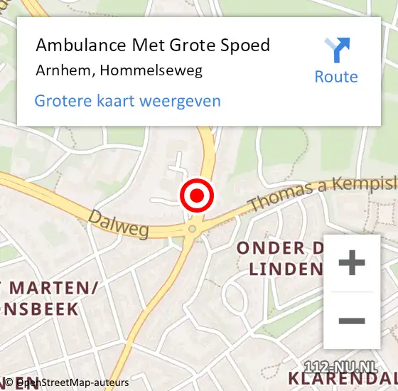 Locatie op kaart van de 112 melding: Ambulance Met Grote Spoed Naar Arnhem, Hommelseweg op 21 maart 2020 06:02
