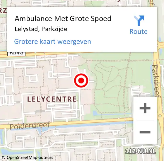 Locatie op kaart van de 112 melding: Ambulance Met Grote Spoed Naar Lelystad, Parkzijde op 21 maart 2020 10:04