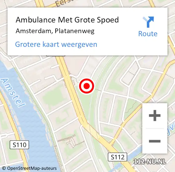 Locatie op kaart van de 112 melding: Ambulance Met Grote Spoed Naar Amsterdam, Platanenweg op 22 maart 2020 00:22