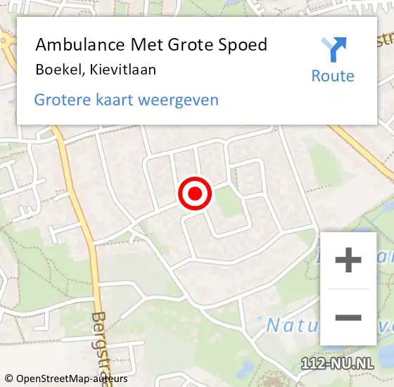 Locatie op kaart van de 112 melding: Ambulance Met Grote Spoed Naar Boekel, Kievitlaan op 22 maart 2020 05:07