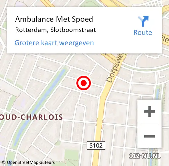 Locatie op kaart van de 112 melding: Ambulance Met Spoed Naar Rotterdam, Slotboomstraat op 22 maart 2020 11:20
