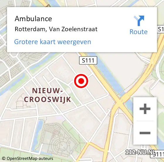 Locatie op kaart van de 112 melding: Ambulance Rotterdam, Van Zoelenstraat op 23 maart 2020 09:35