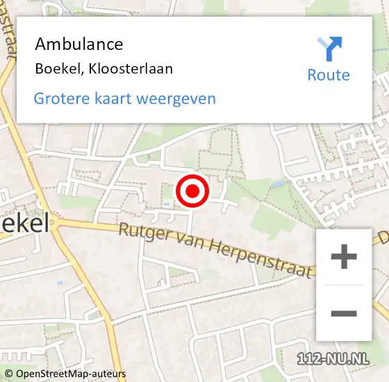 Locatie op kaart van de 112 melding: Ambulance Boekel, Kloosterlaan op 23 maart 2020 14:16