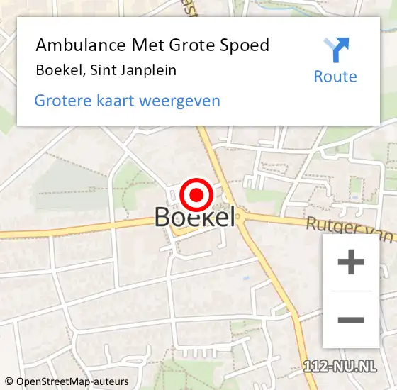 Locatie op kaart van de 112 melding: Ambulance Met Grote Spoed Naar Boekel, Sint Janplein op 23 maart 2020 21:44