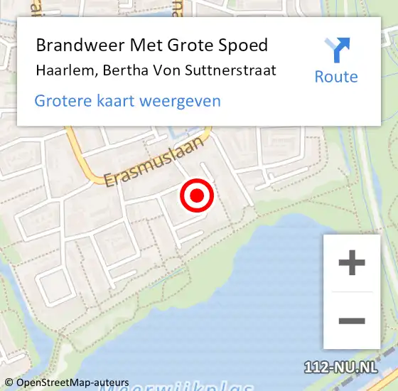 Locatie op kaart van de 112 melding: Brandweer Met Grote Spoed Naar Haarlem, Bertha Von Suttnerstraat op 24 maart 2020 02:28
