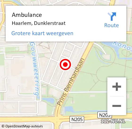 Locatie op kaart van de 112 melding: Ambulance Haarlem, Dunklerstraat op 24 maart 2020 08:46