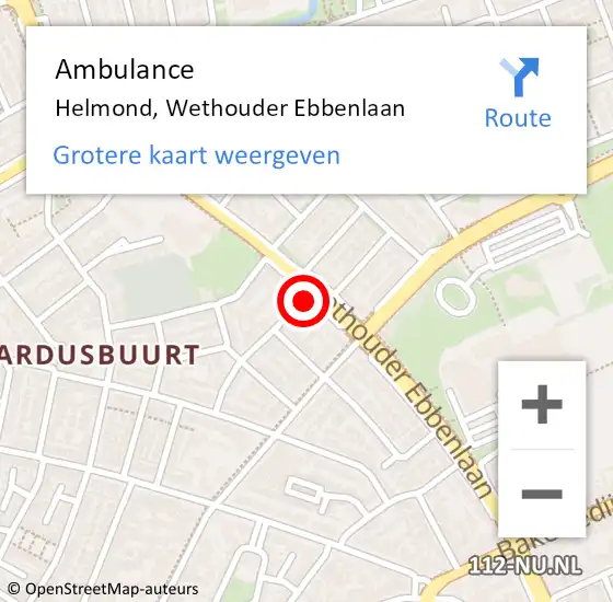 Locatie op kaart van de 112 melding: Ambulance Helmond, Wethouder Ebbenlaan op 24 maart 2020 15:34