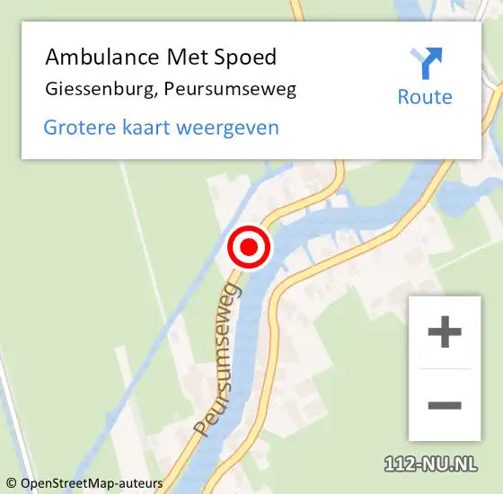 Locatie op kaart van de 112 melding: Ambulance Met Spoed Naar Giessenburg, Peursumseweg op 24 maart 2020 16:45