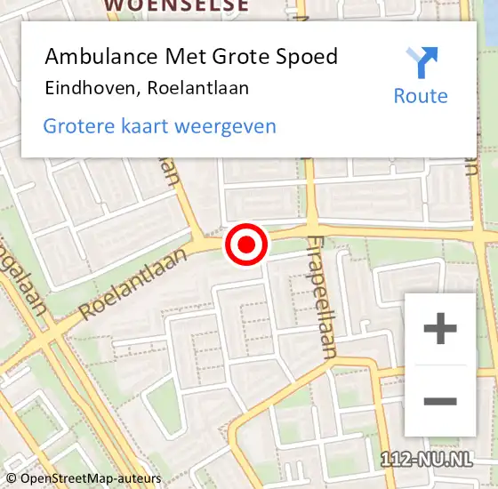 Locatie op kaart van de 112 melding: Ambulance Met Grote Spoed Naar Eindhoven, Roelantlaan op 24 maart 2020 16:47