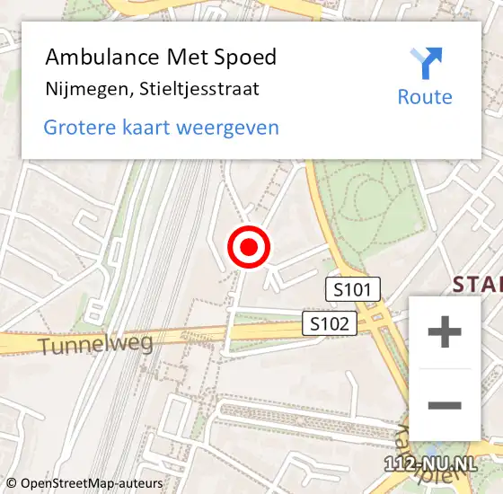 Locatie op kaart van de 112 melding: Ambulance Met Spoed Naar Nijmegen, Stieltjesstraat op 24 maart 2020 17:56