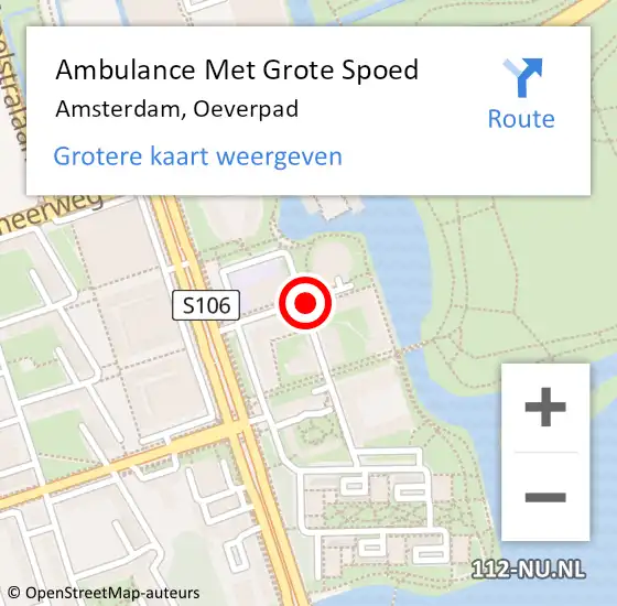 Locatie op kaart van de 112 melding: Ambulance Met Grote Spoed Naar Amsterdam, Oeverpad op 24 maart 2020 18:05