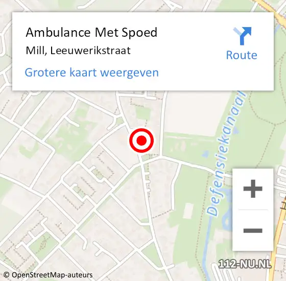 Locatie op kaart van de 112 melding: Ambulance Met Spoed Naar Mill, Leeuwerikstraat op 24 maart 2020 20:16