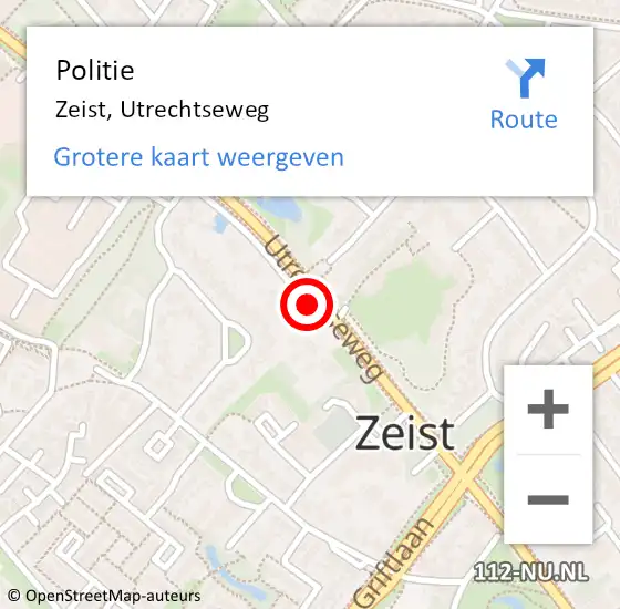 Locatie op kaart van de 112 melding: Politie Zeist, Utrechtseweg op 24 maart 2020 22:13