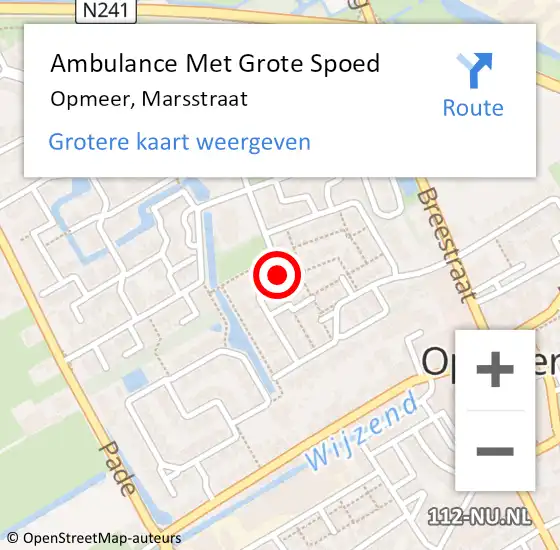 Locatie op kaart van de 112 melding: Ambulance Met Grote Spoed Naar Opmeer, Marsstraat op 24 maart 2020 23:10