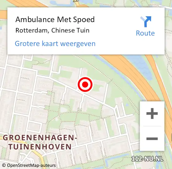 Locatie op kaart van de 112 melding: Ambulance Met Spoed Naar Rotterdam, Chinese Tuin op 25 maart 2020 08:31