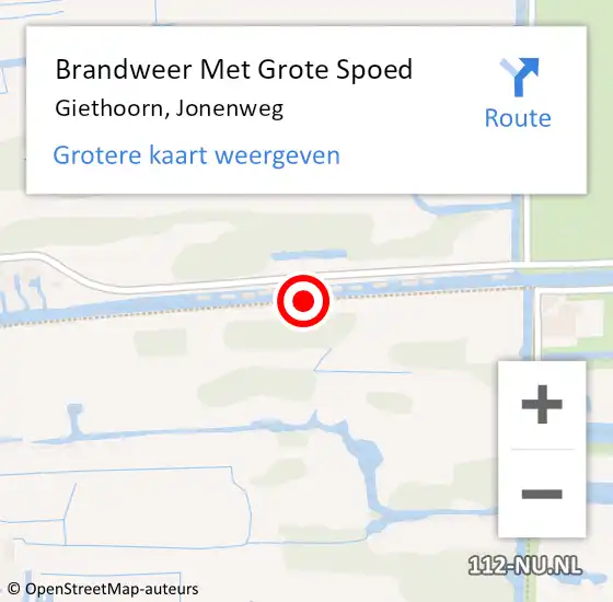 Locatie op kaart van de 112 melding: Brandweer Met Grote Spoed Naar Giethoorn, Jonenweg op 25 maart 2020 12:04