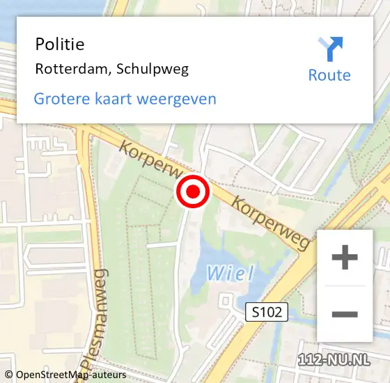 Locatie op kaart van de 112 melding: Politie Rotterdam, Schulpweg op 25 maart 2020 15:12
