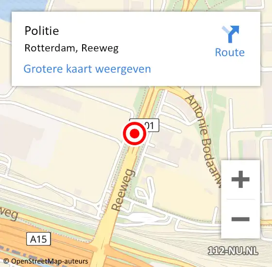 Locatie op kaart van de 112 melding: Politie Rotterdam, Reeweg op 25 maart 2020 23:08