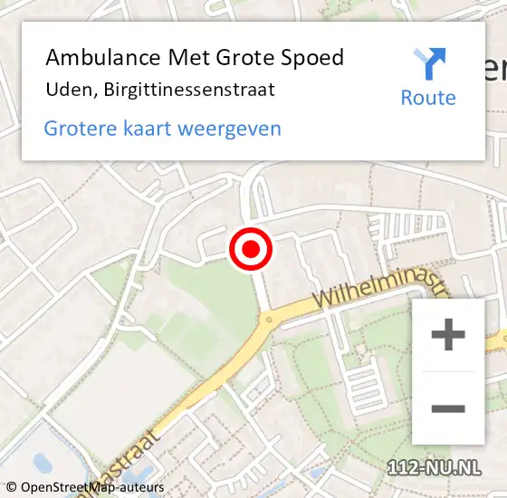 Locatie op kaart van de 112 melding: Ambulance Met Grote Spoed Naar Uden, Birgittinessenstraat op 26 maart 2020 20:12