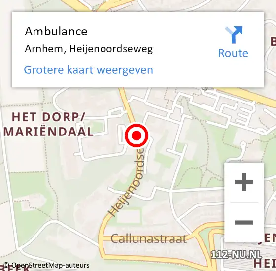 Locatie op kaart van de 112 melding: Ambulance Arnhem, Heijenoordseweg op 27 maart 2020 09:22