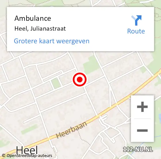 Locatie op kaart van de 112 melding: Ambulance Heel, Julianastraat op 27 maart 2020 09:23