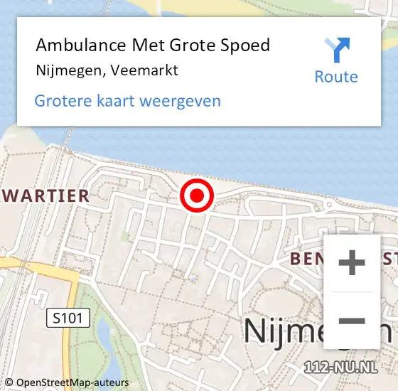 Locatie op kaart van de 112 melding: Ambulance Met Grote Spoed Naar Nijmegen, Veemarkt op 27 maart 2020 13:33