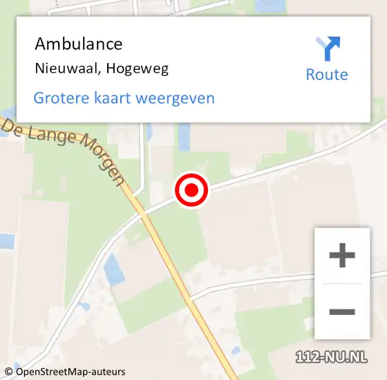 Locatie op kaart van de 112 melding: Ambulance Nieuwaal, Hogeweg op 27 maart 2020 15:23