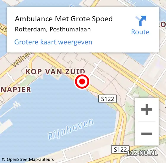 Locatie op kaart van de 112 melding: Ambulance Met Grote Spoed Naar Rotterdam, Posthumalaan op 28 maart 2020 00:32