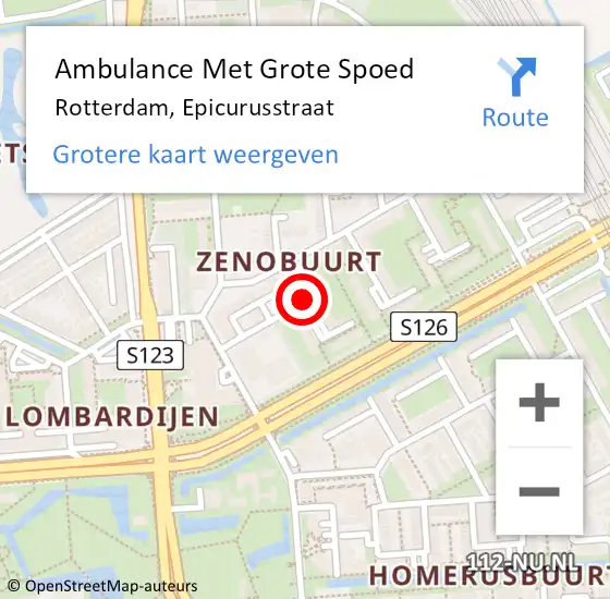Locatie op kaart van de 112 melding: Ambulance Met Grote Spoed Naar Rotterdam, Epicurusstraat op 28 maart 2020 11:26