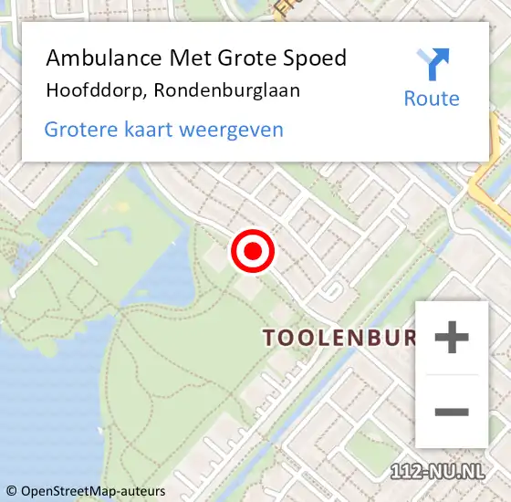 Locatie op kaart van de 112 melding: Ambulance Met Grote Spoed Naar Hoofddorp, Rondenburglaan op 28 maart 2020 11:54