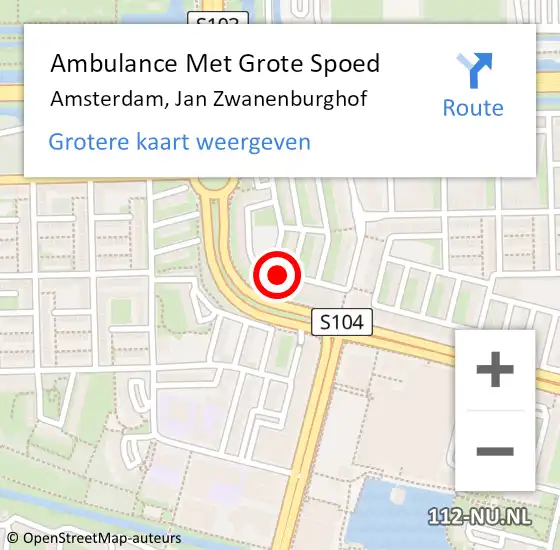 Locatie op kaart van de 112 melding: Ambulance Met Grote Spoed Naar Amsterdam, Jan Zwanenburghof op 29 maart 2020 09:09