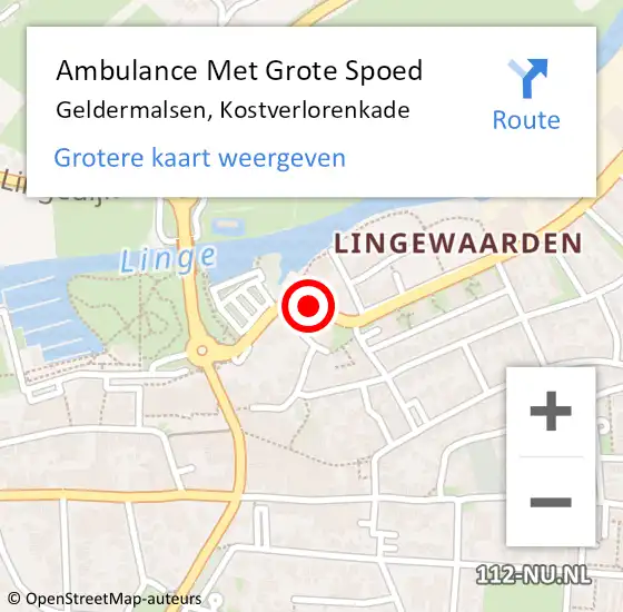 Locatie op kaart van de 112 melding: Ambulance Met Grote Spoed Naar Geldermalsen, Kostverlorenkade op 29 maart 2020 09:14