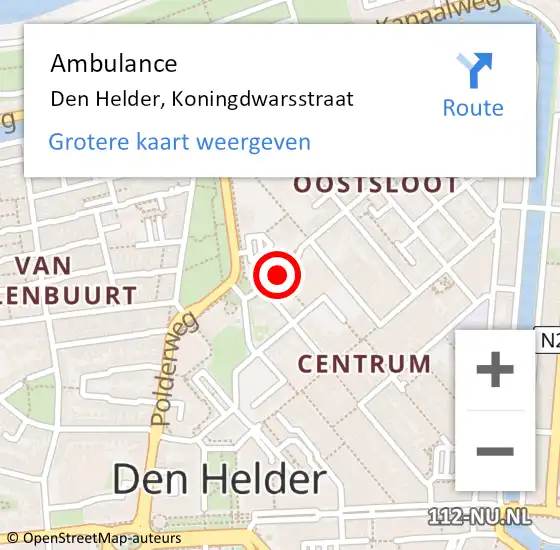 Locatie op kaart van de 112 melding: Ambulance Den Helder, Koningdwarsstraat op 29 maart 2020 17:41