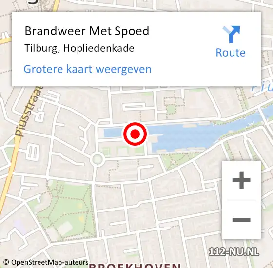 Locatie op kaart van de 112 melding: Brandweer Met Spoed Naar Tilburg, Hopliedenkade op 29 maart 2020 17:42