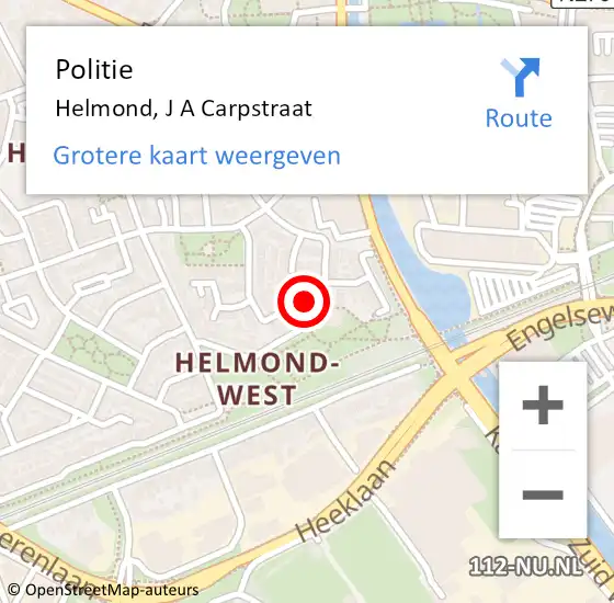 Locatie op kaart van de 112 melding: Politie Helmond, J A Carpstraat op 29 maart 2020 22:20