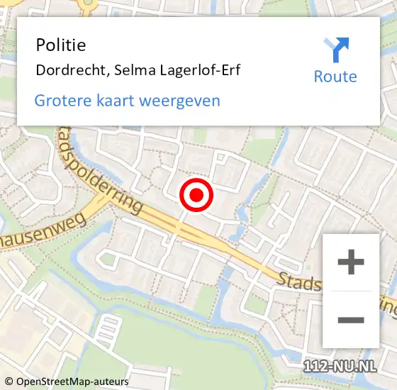 Locatie op kaart van de 112 melding: Politie Dordrecht, Selma Lagerlof-Erf op 30 maart 2020 03:52